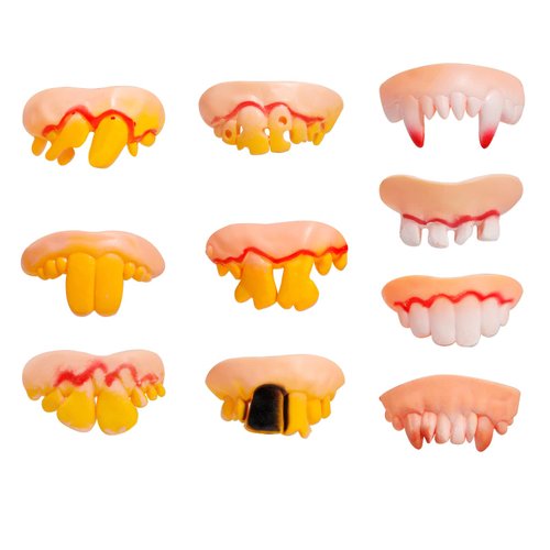 Vedozo Fun Fake Teeth, 10 PCS False Rotten Teeth Vampire Fangs Dentures Teeth Ugly Joke Teeth Props for Halloween Costume Party Funny Gag Gift by Giveme5, Yellow