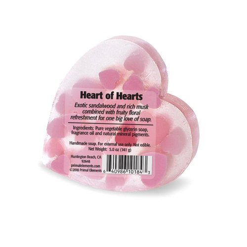Primal Elements Glycerin Bar Soap | Valentines Soap Helps All Skin Types, Sensitive, Oily & Dry Skin | NO PARABENS, VEGAN, GLUTEN FREE, 100% VEGETABLE BASE - (Heart of Hearts)