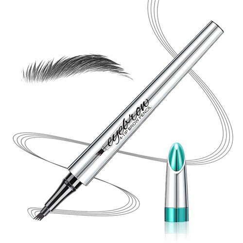Eyebrow Pencil Microblade Brow Pen, 3D Waterproof Microblading Eyebrow Pen 4 Fork Tip Tattoo Pencil, Long-Lasting & Waterproof, Micro Edge Eyebrow Pencil (Dark Gray)