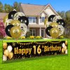 16th Birthday Decorations for Boys Girls Black and Gold Happy Birthday Yard Banner 18PCS 16th Birthday Confetti Balloons for Kids 16 Years Old Anniversary Birthday Party Supplies Outdoor Yard Decor