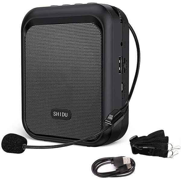 SHIDU Mini Voice Amplifier Portable Rechargeable Bluetooth Speaker with Wired Microphone Headset 10W 1800mAh PA system Supports MP3 Format Audio for Teacher, Taxi Driver, Coaches, Training, Tour Guide