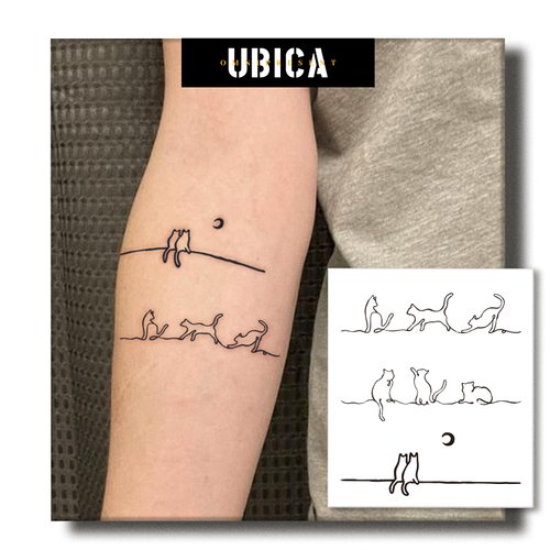 UBICA Temporary Tattoos Adult, 2 Sheets Fake Tattoos, Realistic And Long-Lasting Non-Reflective, Waterproof For 1-2 Weeks, Line Cat Animal Tattoos 4x4.5in