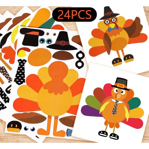 3omething New Thanksgiving Stickers Make A Turkey - Kid’s Party Games Favors Supplies Stationery 24Ct