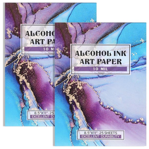MotiMind 2 Pack 8.5 x 11 Inch Alcohol Ink Pads 50 Sheets Alcohol Ink Papers Alcohol Marker Paper for Art Painting Drawing Sketching Artists Students Alcohol Ink Supplies