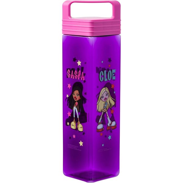 Silver Buffalo Bratz Doll Star Set Plastic Square Water Bottle with Lid, 25 Ounces