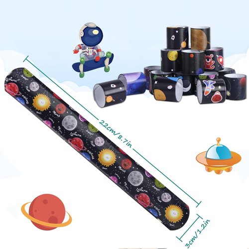 NovaHance 36 Pcs Space Slap Bracelets Party Favors, Wristbands with UFO Astronaut Space Stars Pattern Party Favors Supplies for kids&teens Gifts Teacher Classroom School Favors Prizes