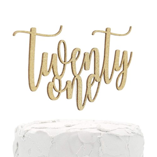 NANASUKO 21st Birthday Cake Topper - twenty one - Double Sided Gold glitter - Premium quality Made in USA