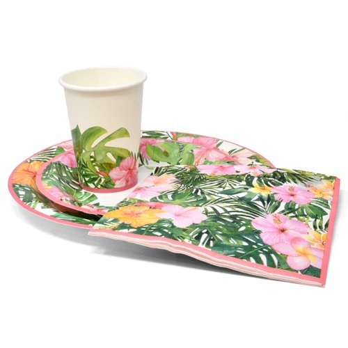 Hawaiian Luau Tropical Party Paper Plates and Napkins 24 9" Plates 24 7" Plate 24 9 Oz Cups 24 Lunch Napkin Decorations for Hawaii Hibiscus Flower Theme Disposable Tableware Birthday Supplies