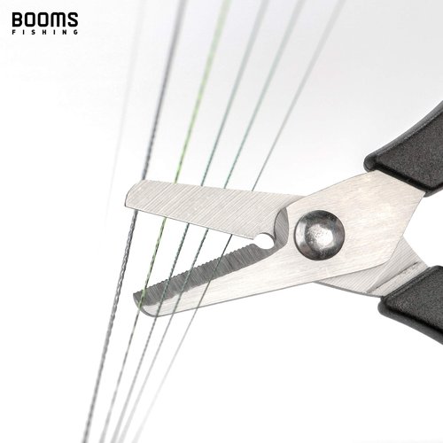 Booms Fishing S01 Fishing Scissors for Braided Line, Fishing Line Cutter Saltwater and Freshwater, Fishing Serrated Shears with Retractor, 3.9” Black