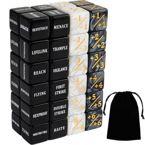 48 Pieces Abilities Keywords Counter Dice Black MTG Dice Counters Bulk Creature Stats Buff Tokens Dice Set for Magic The Gathering, MTG, TCG, Card Games Accessories