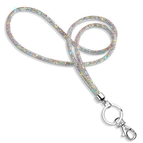Soleebee Rhinestone Office Lanyard, 31.5'' Bling Neck Lanyard with Metal Clasp & Keyring, Crystal Lanyard for Women, ID Card, Keys Strap (AB Color)