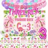 KOTLMIGHT Dinosaur Birthday Party Supplies for 3 Year Old Girl, Three Dino Rex Pink Dinosaur Party Decorations for Girls Baby - Backdrop, Banner, Toppers, Cupcakes Wrappers, Balloons and Tablecloth