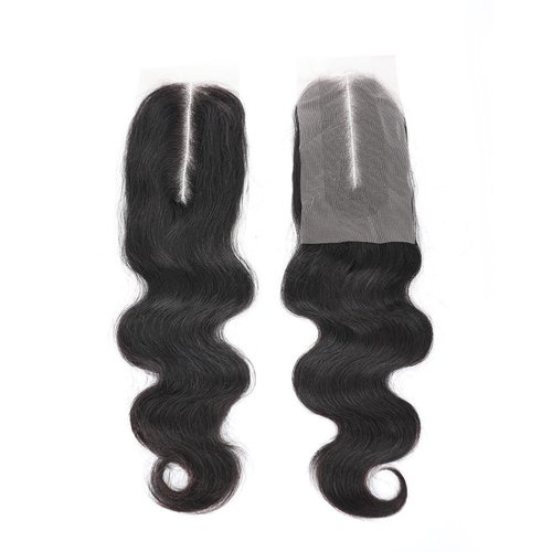 Human Hair Body Wave Lace 2x6 Kim K Closure Brazilian Remy Hair Middle Part Transparent Swiss Lace Wavy Closure with Baby Hair Natural Black Color (14 inch, 2x6 Closure)