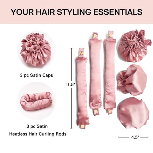 EwiutoijngiQan Satin Heatless Hair Curlers with Caps, Soft Overnight Curling Headband for All Hair Types (pink)