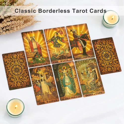 SIOKUY Tarot Cards Deck, Luxury Tarot Card Deck, Splendid Classic Tarot Deck, Durable Waterproof Gold Foil Tarot Decks for Beginners (Rimless Gold)