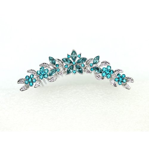 Faship Gorgeous Teal Rhinestone Crystal Floral Hair Comb