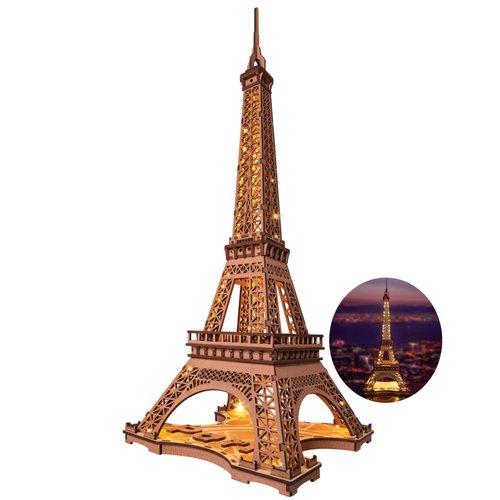 ROBOTIME 3D Puzzle for Adults DIY Model Building Kit with LED Light Wooden Eiffel Tower Craft Kit Architecture Toy Set Brain Teaser Gifts for Kids Teens