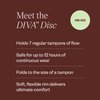 Diva Disc - Comfortable, Reusable Menstrual Disc with Leakproof Shield - Period Disc for Up to 12 Hours of Continuous Wear - 100% Medical Grade Silicone - Holds 7 Tampons of Flow - One Size Fits Most