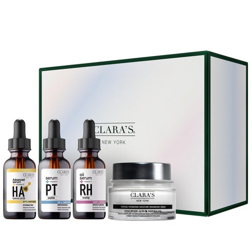 CLARA&#39;S NEW YORK Glowing Skin Discovery Kit, Skincare Gift Set, Pack of 4, Hyaluronic Acid Serum,...