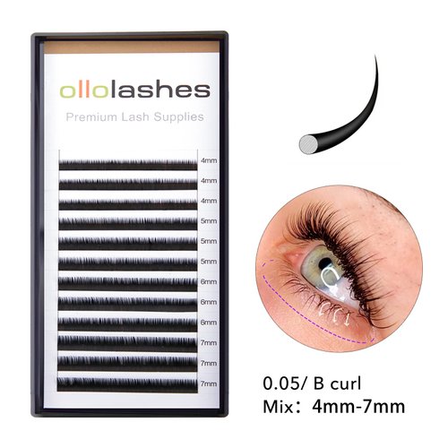 Bottom Lash Extension B Curl 0.05mm Mix4-7mm 4mm 5mm 6mm 7mm Black Color Bottom Lash Extensions (Mix4-7mm 0.05 B Curl)