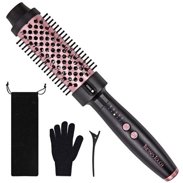 Thermal Brush 1 1/2 Inch Thermal Hair Brush Blowout Look, Ionic Heated Round Brush with 5 Settings, Thermal Round Brush Dual Voltage Curling Brush, Rose Gold
