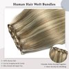 Sew in Hair Extensions Real Human Hair, 16 Inch 100G Weft Hair Extensions Human Hair, Balayage Ash Blonde to Blonde Highlights Hand Tied Weft Hair Extensions Human Hair Bundles Sew in Weft Extensions