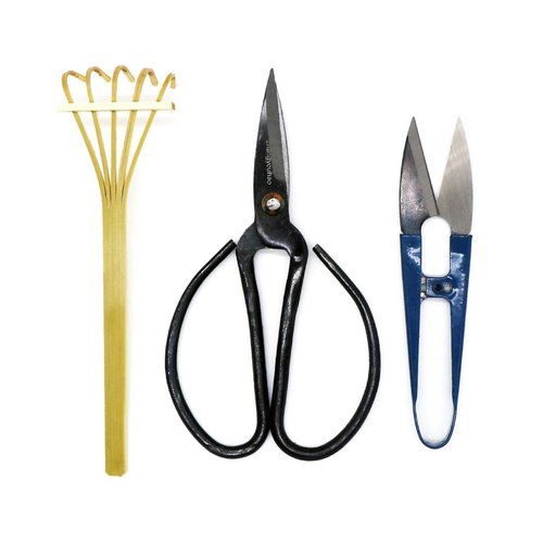Kebinfen® Bonsai Tree Pruning Trimming Starter Tool Kit - Pruning Scissors, Bonsai Scissors for Bud & Leaves Trimmer, Bamboo Rake - Set of 3
