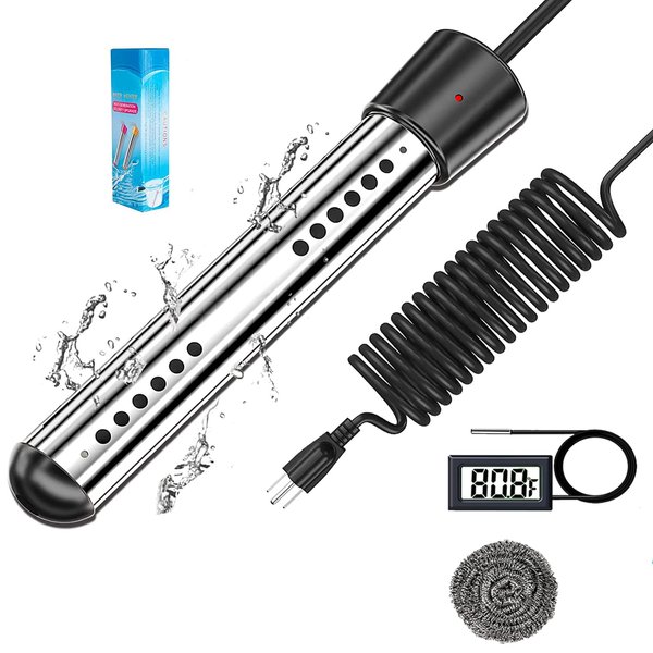 HASTER Auto Shut-Off (158 F) Portable Immersion Water Heater for Inflatable Pool,Anti-scalding Bucket Heater with 304 SS Guard, Submersible Water Heater with LCD Thermometer for Bathtub Hottub Heater