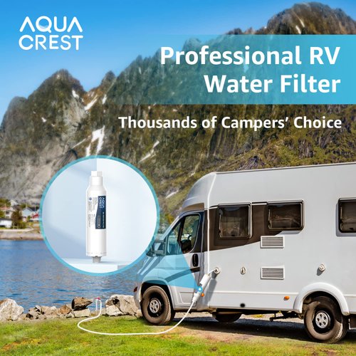 AQUA CREST RV Water Filter, RV Inline Hose Water Filter, Garden and Camper Water Filter, NSF Certified, Greatly Reduces Chlorine, Bad Taste, Odor, 2 Pack New Label Design