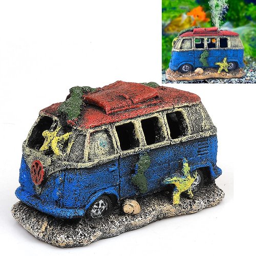 NF Aquarium Decoration Resin Imitation Car Wreck,Fish Tank Supplies Accessories Ornament Hideouts Stone Air Bubble Stone Oxygen Pump