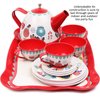 Tea Set for Little Girls, Pretend Play Tea Party Set, Floral Design Kids Tin Tea Set with Carrying Case (15 Pcs)