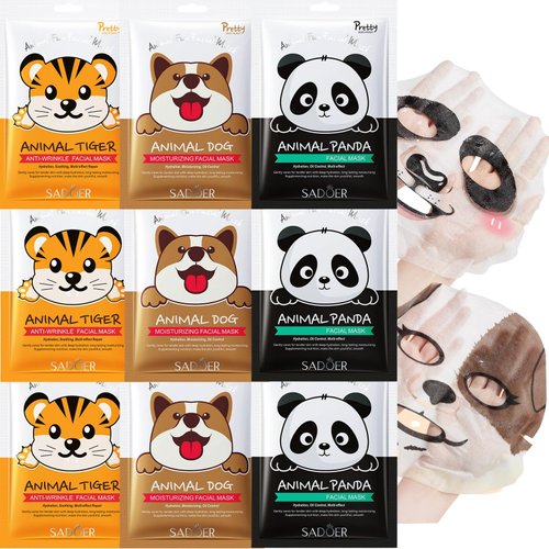 9 Pcs Animal Facial Mask - Hydrating Face Masks Skincare - Skincare for Girls 10-12 - Face Mask Skin Care Women Gifts - Spa Party Supplies for Girls - Moisturizing Facial Masks for Women Skin Care