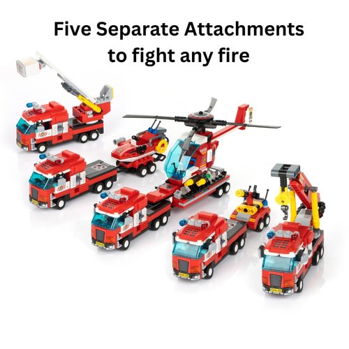 Block Builder Fire Truck Building Block Set (646 Pieces). Fire Rescue Truck Includes Five Different attachments and a Rescue Helicopter. Fire Truck Building Blocks for Kids and Adults.