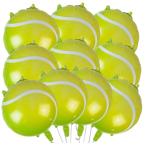 10Pcs Tennis Party Balloons Decorations, Tennis Ball Foil Mylar Balloons for Men Women Kids Sports Tennis Themed Party Decorations Supplies