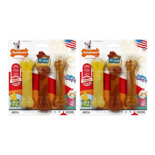 Nylabone (2 Packages) Flavor Frenzy BBQ Chicken, Corn and Ice Cream Dog Chew Toys