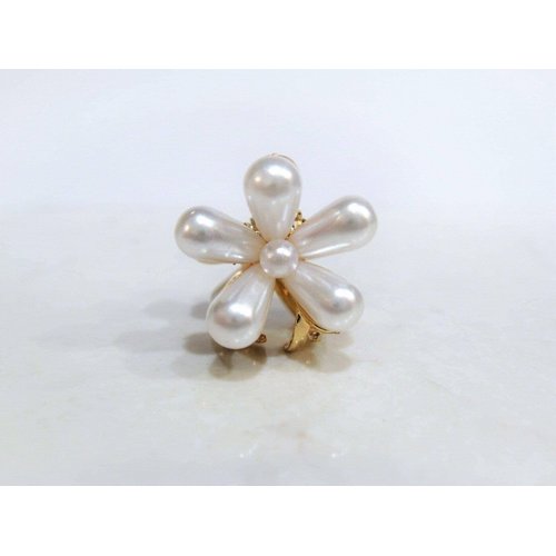 Generic Small mini gold flower metal hair claw clip with faux pearls