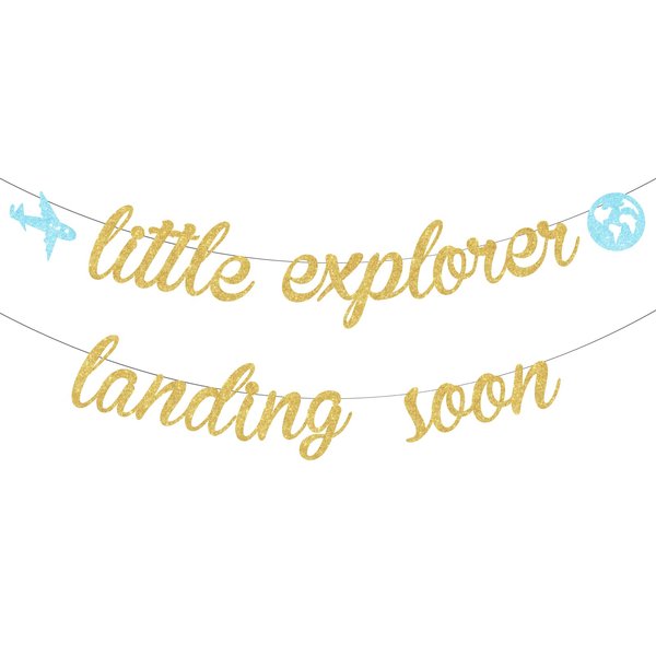 Sursurprise Travel Baby Shower Decorations Little Explorer Landing Soon Banner Adventure Party Supplies