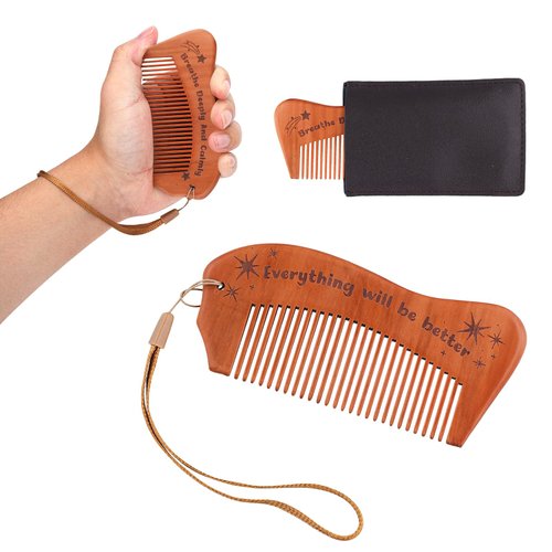 Labor Comb Set, Wooden Engraved Birthing Comb Childbirth Hair Comb with Storage Bag & Lanyard Birth Essentials for First Time Moms Pregnancy Pregnant Women Gift