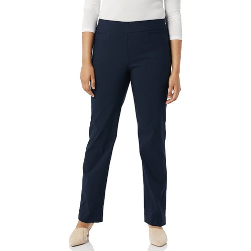 Briggs New York Womens Super Stretch Millennium Welt Pocket Pull On Career (Average & Short Length) Dress Pants, Navy, 16 Short US