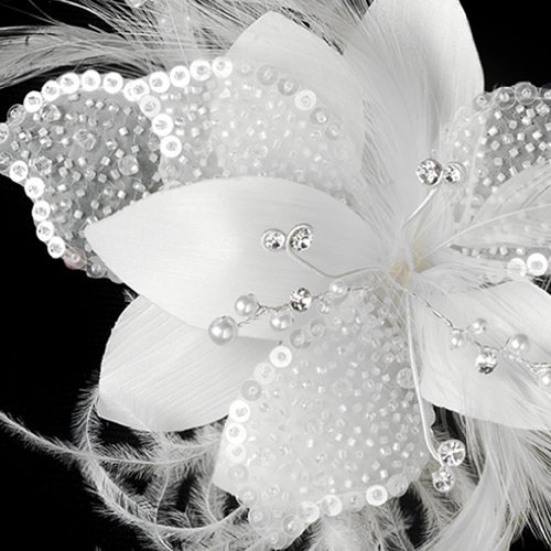 Tahlia Sequins & Bugle Beads Comb/Clip Ivory Wedding Bridal Feather Fascinator