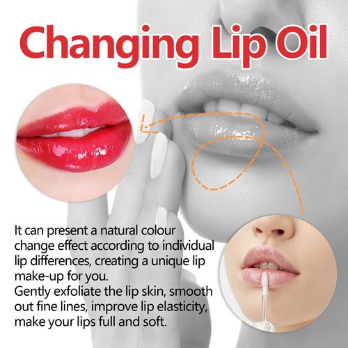 Magic Color Changing Lip Oil, Warm Change Lip Gloss, Nourishing Lip Glow Oil Upgraded Big Brush Head Moisturizing Lip Oil Long Lasting & Non-Sticky Primer Lip Tint (Red)
