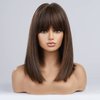 HAIRCUBE Long Dark Brown Bob Wigs for Women,Medium Length Wigs with Bangs Brown with Auburn Highlight Wigs Human Hair Blend Healthy Synthetic 16 Inch Wigs