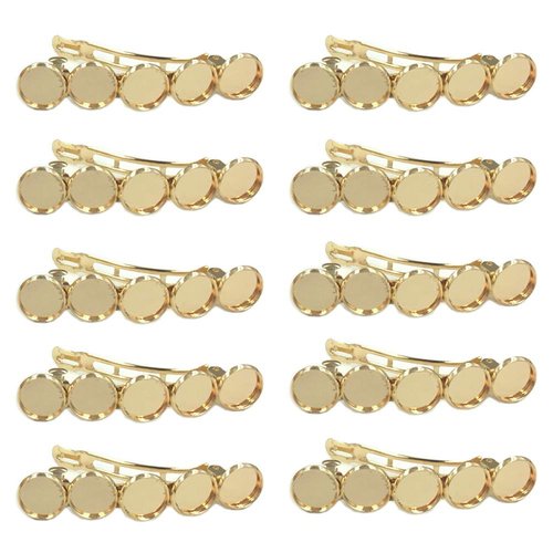 10 Pieces Metal Hair Clips with Blank Round Tray Base Fits 12mm Round Hair Clip Cabochon Settings Hair Barrettes with Blank Hairgrip Base Trays for DIY Hair Accessories Making, KC-Golden