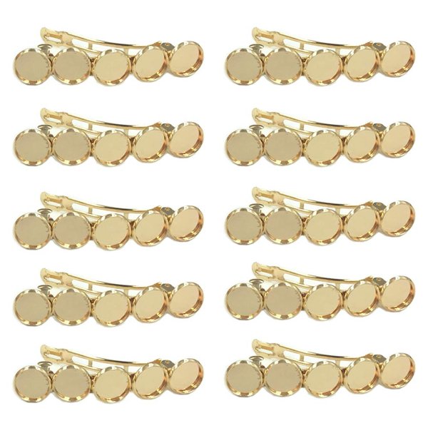10 Pieces Metal Hair Clips with Blank Round Tray Base Fits 12mm Round Hair Clip Cabochon Settings Hair Barrettes with Blank Hairgrip Base Trays for DIY Hair Accessories Making, KC-Golden