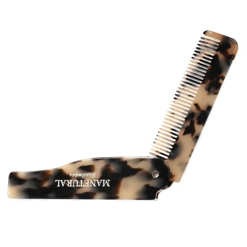 MANETURAL 80L Fine Tooth Comb, Folding Pocket Comb - 6.4" Hair Comb for Women and Kids, Beard Care or Mustache，Grooming Comb for Men，Handmade Saw Cut Hand Polished. (1 PACK, White Tokyo)