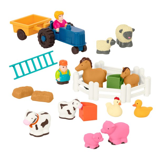 Battat Farm Animal Play Set - 25 Toy Farm Animals, Fences, Farmers, Tractor, Trailer & More for Toddlers 18 Months+ - Farm Playset