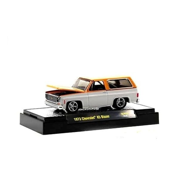 M2 1973 Chevy K5 Blazer Orange Metallic and White Metallic Limited Edition to 6600 Pieces Worldwide 1/64 Diecast Model Car Machines 31500-MJS45