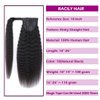 Kinky Straight Ponytail Human Hair with Wrap Around Magic Tape, Brazilian Hair Clip in Extensions Wavy Yaki Pony Tail Color Natrual Black (14", 1B, Kinky Straight, Wrap Around)