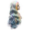 Mxangel Long Wavy Sky Blue Yellow Colorful Lace Front Wig Heat Resistant Fiber Cosplay Synthetic Hair Wig