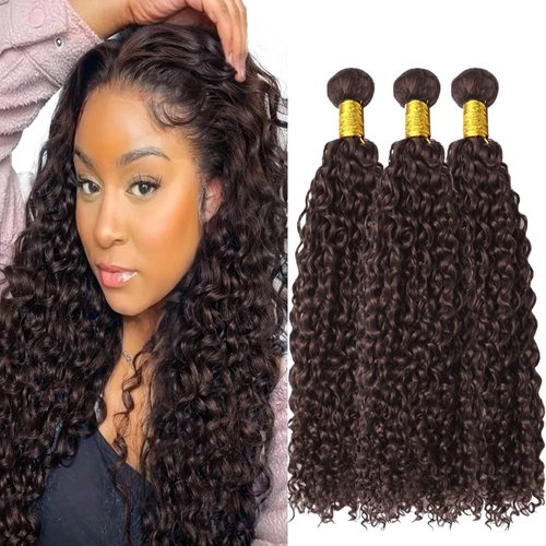 Dark Brown Kinky Curly Bundles Human Hair Light Brown Bundles Color 4 Human Hair Bundles Double Weft Remy Hair Extensions Wet and Wavy Bundles Silky Soft 20 22 24 Inch
